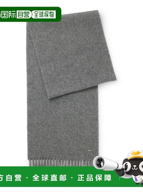 自营bossCashmere scarf with twisted fringes - grey 美国奥莱