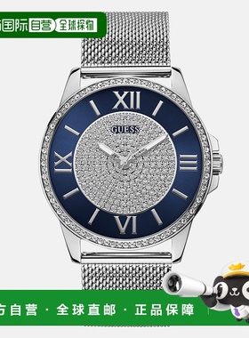 自营guess蓝色和银色模拟网格手表 - 银色/海军蓝 美国奥莱直发