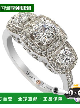 自营Suzy Levian 纯银立方氧化锆白色三颗宝石光环订婚戒指 - 白