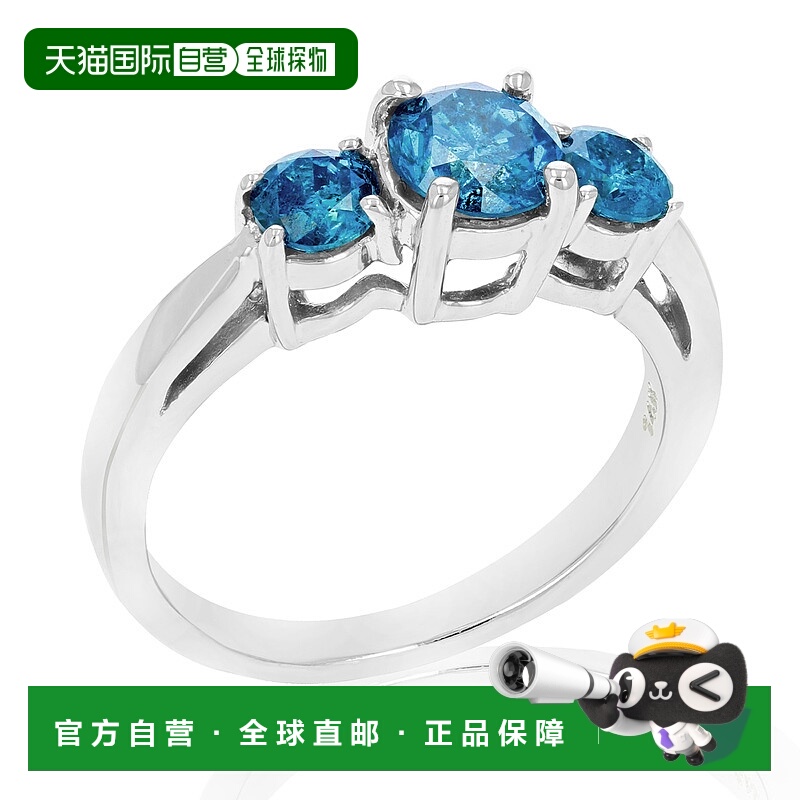 自营 vir jewels1.50 克拉 3 石蓝色钻石订婚戒指 14K 白金圆形 -