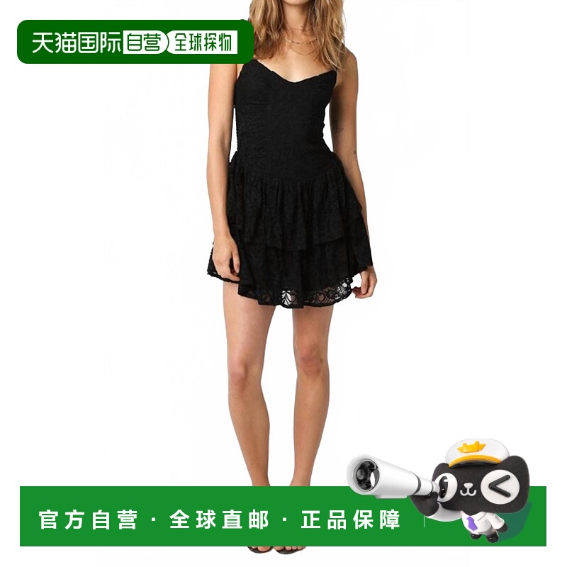 自营olivaceousLace Double Layer Mini Dress In Black 美国奥莱