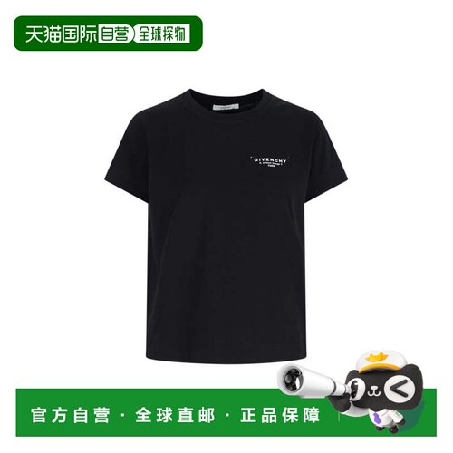 自营givenchy黑色棉质t恤衫，搭配撞色徽标印花-黑色 美国奥莱直
