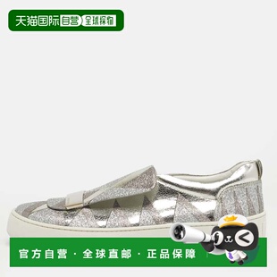 自营Sergio Rossi Silver Glitter And Leather Blair Sneakers -