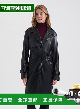 自营Ellen Tracy Women’s Faux Leather Trench - black 美国奥