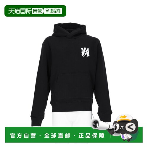 自营amiri黑色袋鼠口袋徽标连帽运动衫-黑色 美国奥莱直发
