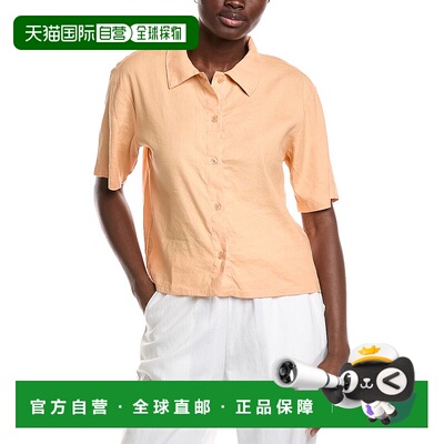 自营Monrow短袖亚麻度假衬衫-橙色 美国奥莱直发