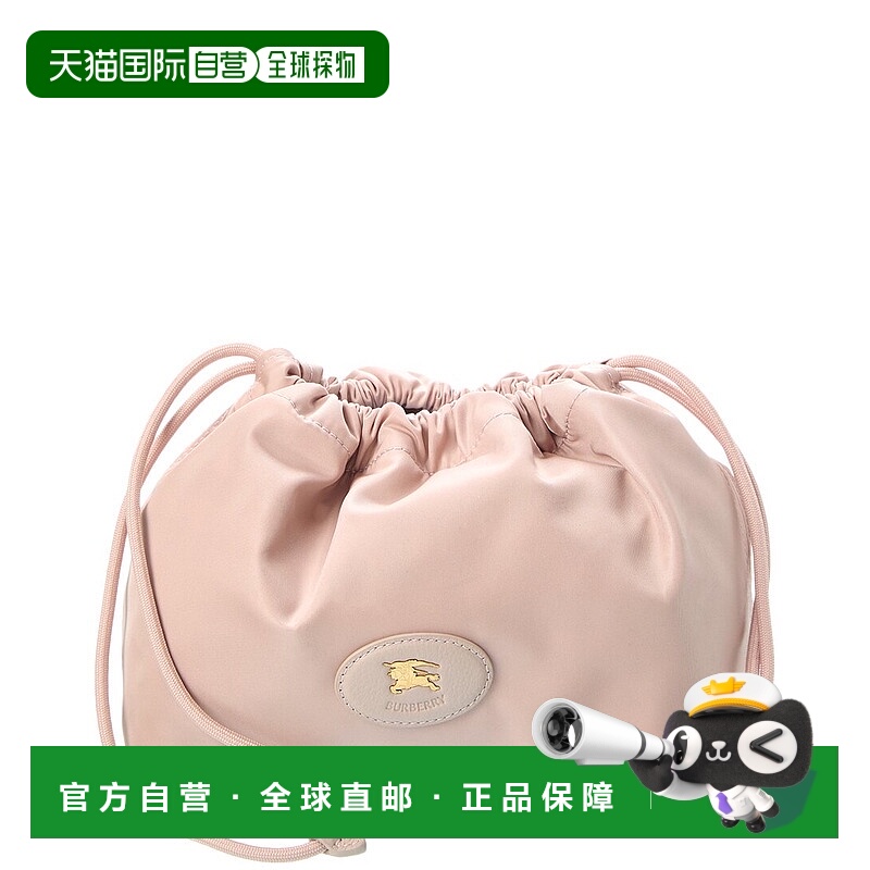 自营Burberry贴片抽绳袋-粉红色 美国奥莱直发斜挎包单肩包手提包
