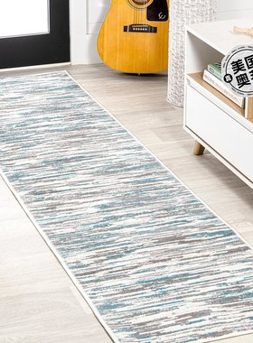 jonathan y Speer 抽象线性条纹灰色/蓝色跑步地毯 - 灰色/蓝色