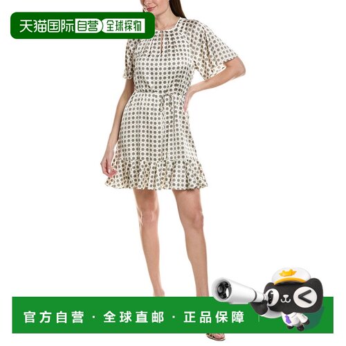 自营CeCe Split Neck Print Dress - White 连衣裙美国直发奥莱
