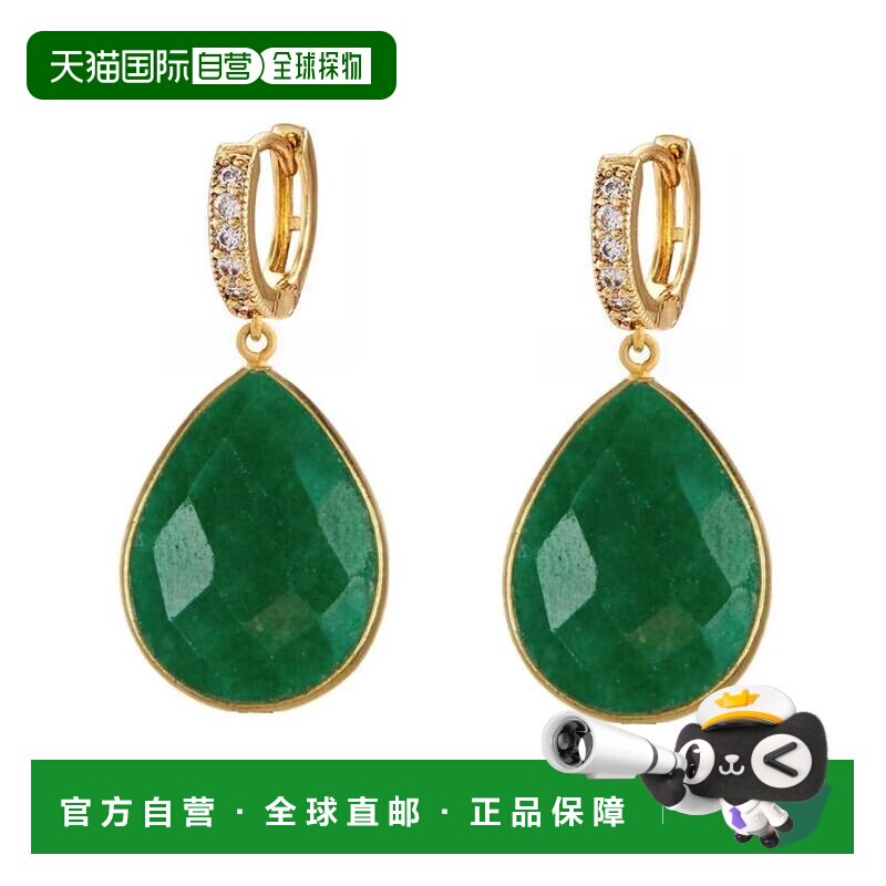 自营liv oliver18k 镀金方晶锆石和绿色泪滴耳环 - 金 美国奥莱直