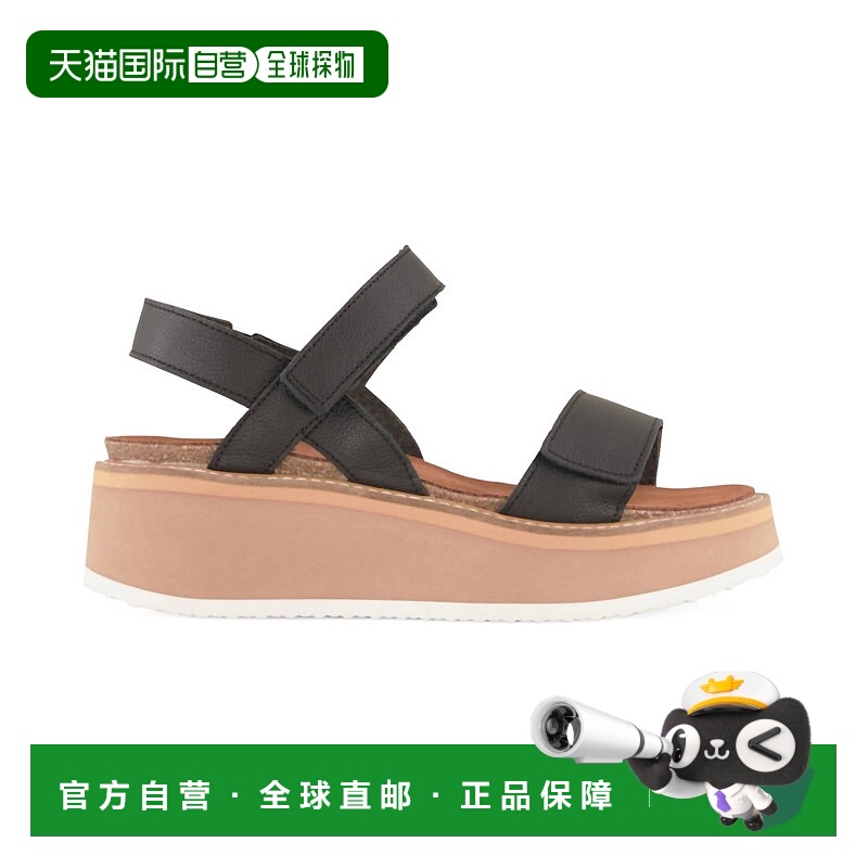 自营 naot女式Meringue楔形凉鞋，柔软黑色皮革，带骆驼鞋底-柔软