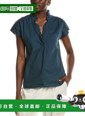 自营 XCVI可穿戴Idra褶边亚麻混纺上衣-蓝色 美国奥莱直发