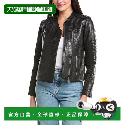 自营all saintsAllSaints Cawley皮革自行车夹克-黑色 美国奥莱直