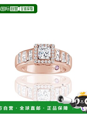 自营 Suzy Levian 镀玫瑰纯银 Asscher 切割立方氧化锆订婚戒指 -