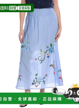 自营 Johnny Was 褶饰长裙蓝色波西米亚风美国奥莱直发