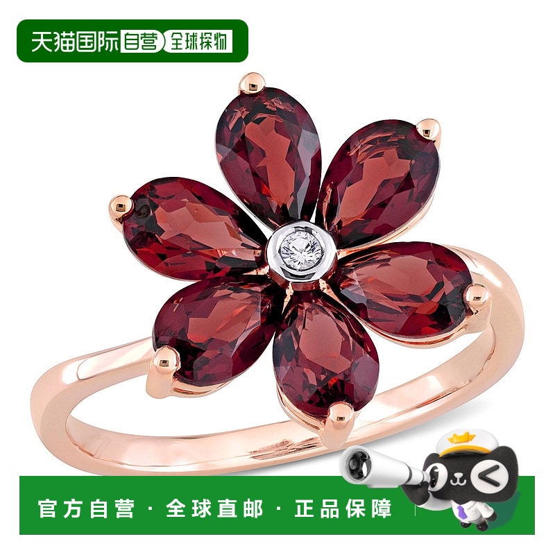 自营 mimi & max10k 玫瑰金 3 克拉 TGW 石榴石和钻石点缀花卉戒