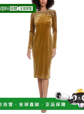 自营Badgley Mischka Beaded Midi Dress - gold 美国奥莱直发