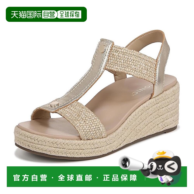 自营Vionic Womens Calera Wedge Sandal - Gold Metallic Leathe