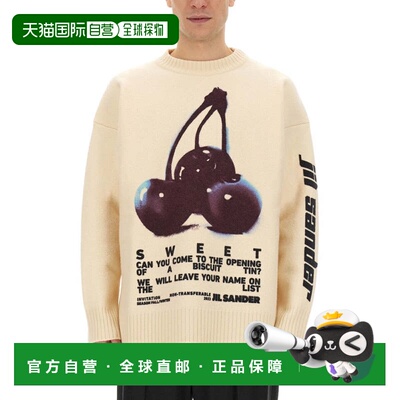 自营jil sanderPlayful Wool Knit Sweater With Cherry Embroide