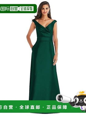 alfred sung露肩垂坠裹身缎面长裙 - 猎人绿 【美国奥莱】直发
