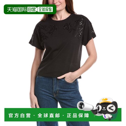 自营rag & bone Beaded Floral Kelly Boxy T-Shirt - black 美国