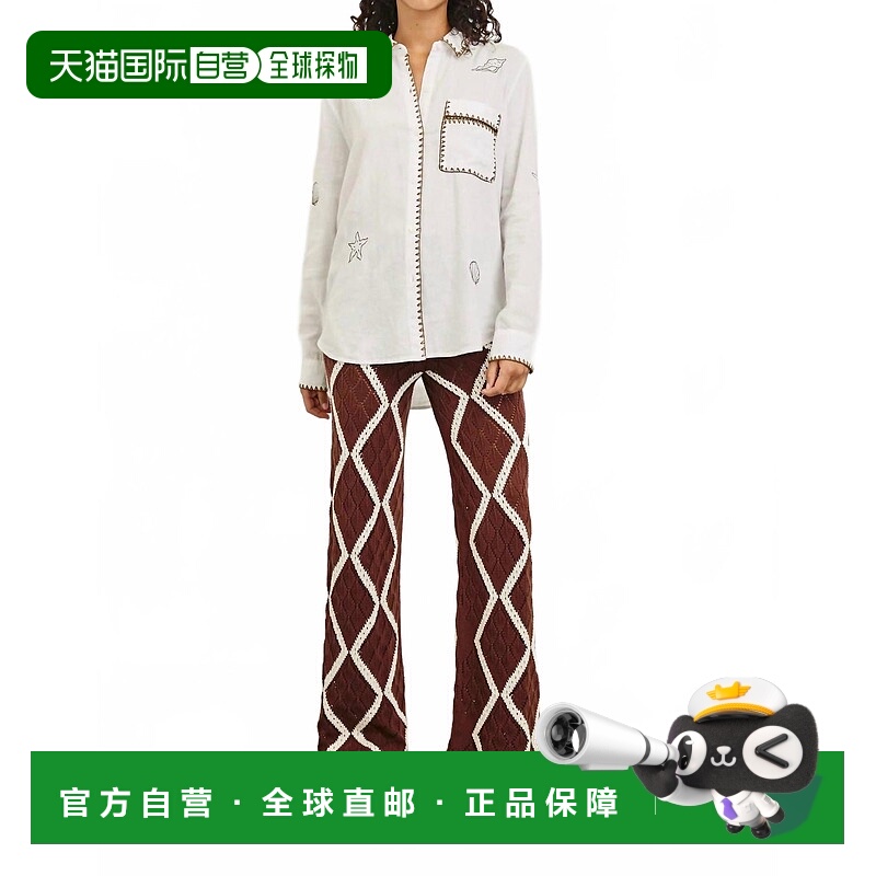 自营railsSaya Long Sleeve Marine Shirt In White Marine Embro