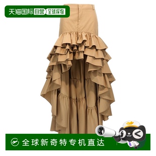 自营 美国奥莱直发 moschino不对称棉帆布裙 棕色