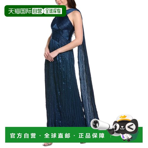 自营Marchesa Notte Crimped Satin Gown - blue 美国奥莱直发