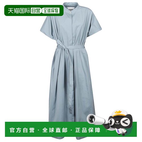 自营jil sanderFlowing Midi Dress with Belted Waist - grey 美