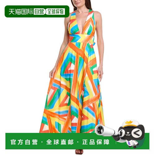 自营Milly Catarina多条纹荷叶边长裙-橙色 美国奥莱直发