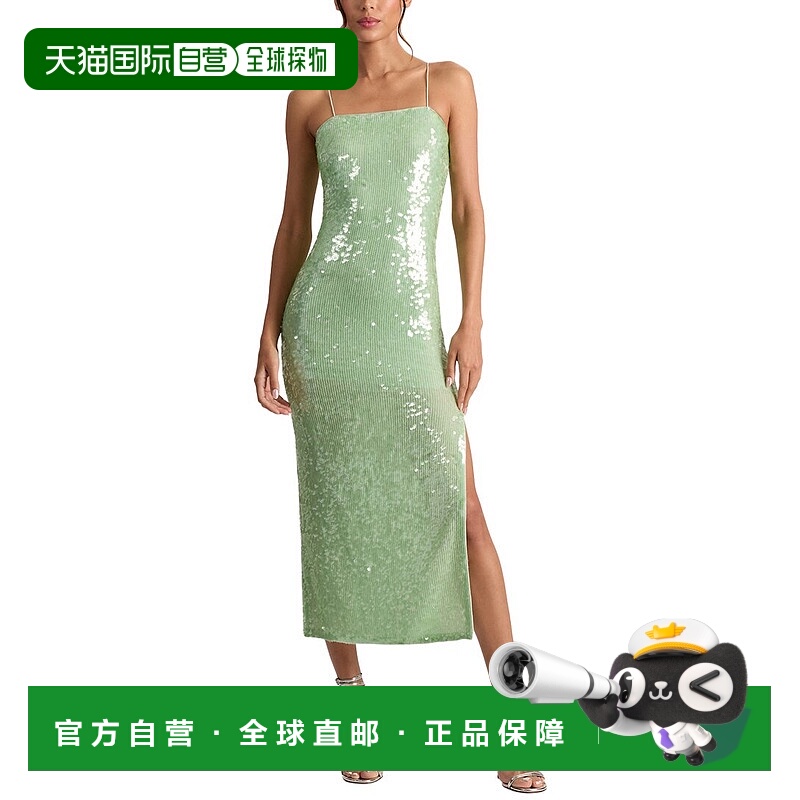 自营alice + olivia Fifi Sequin Midi Dress - green 美国奥莱直