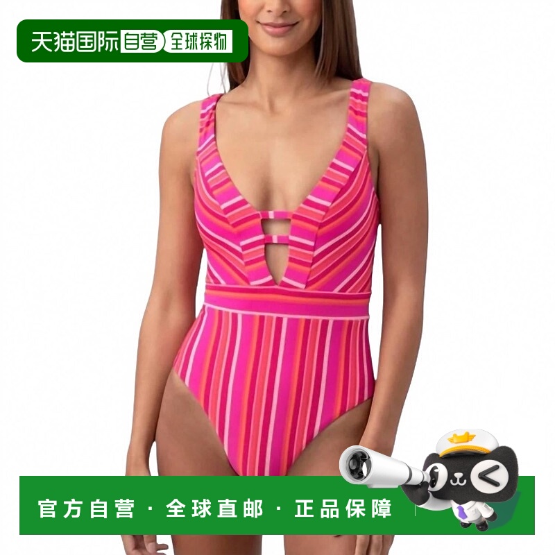 自营 trina turkMarai Halter Plunge连体泳衣粉红色 美国奥莱直