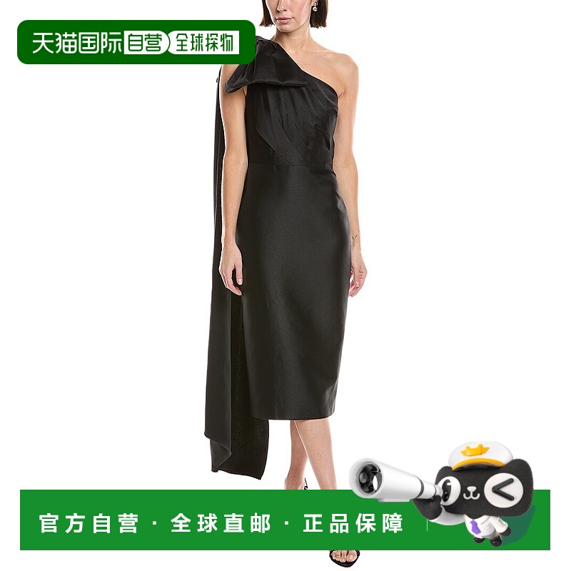 自营Marchesa Notte Silk-Blend Midi Dress - black 美国奥莱直