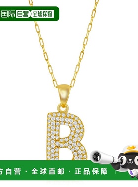 自营 simona纯银 Micro Pave CZ \'J\' 块首字母带回形针链 - 镀