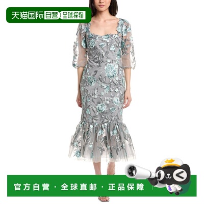 自营Marchesa Notte Puff Sleeve Midi Dress - green 美国奥莱直
