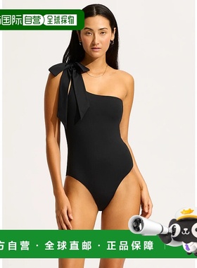 自营Seafolly Beau One Shoulder One Piece Women's Black Stret