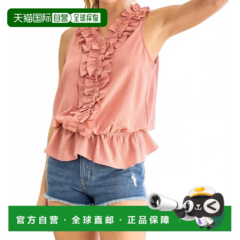 自营doe and raeFrilled V-Neck Sleeveless Top In Blush - blus