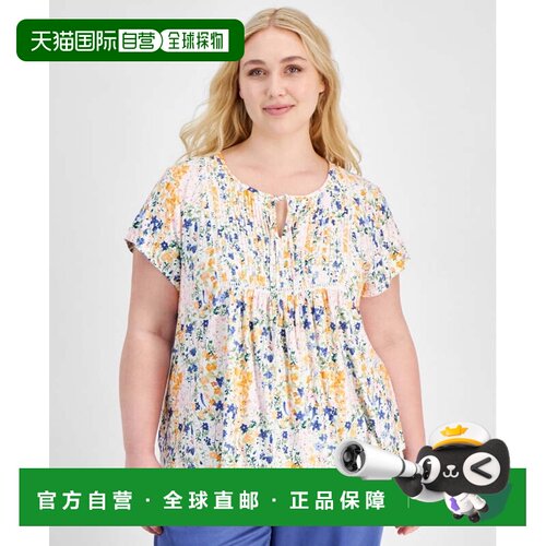 自营Tommy Hilfiger上衣女式1X多花褶短袖套头衫FTS1336-多 美国