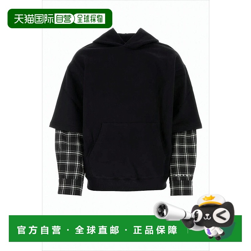 自营marniLayered Black Hoodie With Plaid Sleeves - white 美