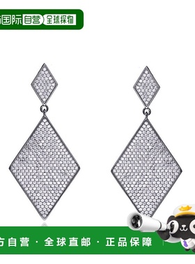 自营 GENEVIVE 纯银镀黑方晶锆石密镶吊式耳环 - 银白色 美国奥莱