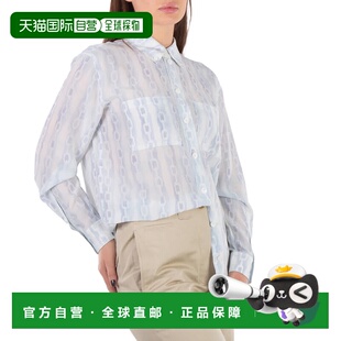 自营 Burberry Ivanna链式印花丝绸纽扣领大衬衫-白色ip图案 美国