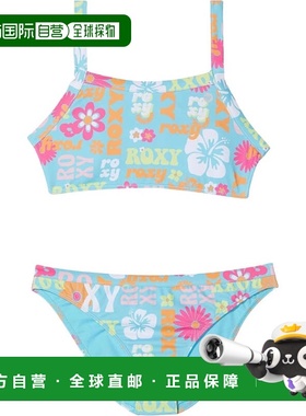 自营Girls Roxy Island Trip Crop Bikini Set 's Blue Graphic P