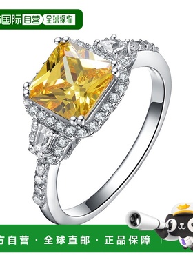 自营 GENEVIVE 纯银黄色立方氧化锆光环 Coctail 戒指 - 黄色 美