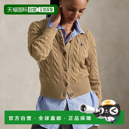 自营 RALPH LAUREN拉夫劳伦女款小马徽标粗绞花刺绣针织开衫