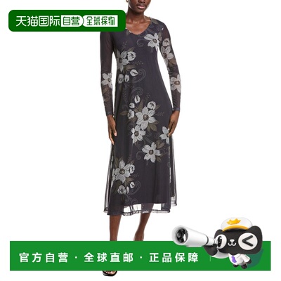 自营Johnny Was V-Neck Mesh Midi Dress - black 美国奥莱直发