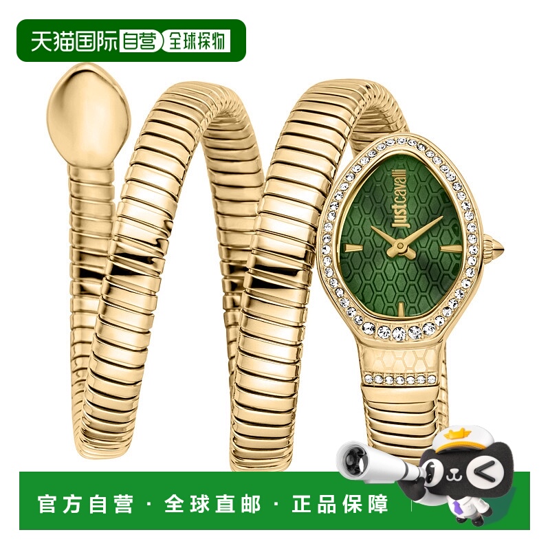 自营JUST CAVALLI Womens's Snake Watch, Gold Color Case, Dark