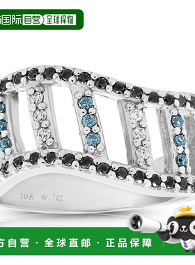 自营 vir jewels 0.35 克拉黑色、蓝色和白色钻石结婚戒指 10K 白
