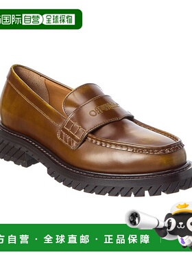 自营off-white米白色战斗色皮革乐福鞋-绿色 美国奥莱直发一脚蹬