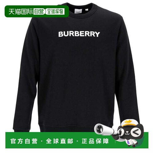 自营burberryBlack Sweatshirt With Bold Logo Print And Ribbed