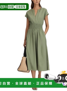 自营Reiss Lena Ruched Waist Midi Dress - green 美国奥莱直发